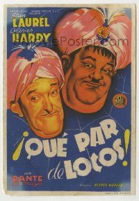 6x314 A-HAUNTING WE WILL GO Spanish herald '43 different art of Laurel & Hardy by Soligo!