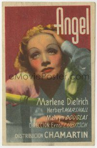 6x323 ANGEL vertical Spanish herald '42 c/u of sexy Marlene Dietrich, Ernst Lubitsch, Raphaelson