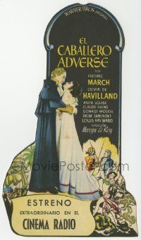 6x325 ANTHONY ADVERSE die-cut Spanish herald '36 art of Fredric March & Olivia de Havilland!