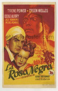 6x352 BLACK ROSE Spanish herald '50 Soligo art of Tyrone Power, Orson Welles & Cecile Aubry!