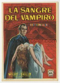 6x356 BLOOD OF THE VAMPIRE Spanish herald '66 different art of Wolfit carrying Barbara Shelley!