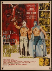 6y001 SANTO Y BLUE DEMON CONTRA DRACULA Y EL HOMBRE LOBO Mexican poster '73 luchadores, Solares!