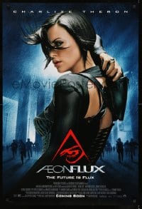 6z060 AEON FLUX advance DS 1sh 2005 sexy futuristic Charlize Theron in black outfit!
