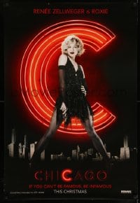 6z199 CHICAGO teaser DS 1sh 2002 great image of sexy full-length Renee Zellweger as Roxie!