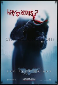 6z241 DARK KNIGHT teaser DS 1sh 2008 cool image of Heath Ledger as the Joker, why so serious?