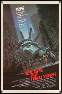 6z299 ESCAPE FROM NEW YORK studio style 1sh 1981 Carpenter, Jackson art of decapitated Lady Liberty!