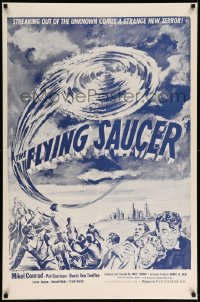 6z335 FLYING SAUCER 1sh R1953 cool sci-fi artwork of UFOs from space & terrified people!