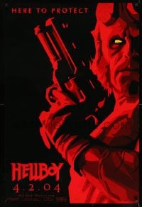 6z415 HELLBOY teaser 1sh 2004 Mike Mignola comic, cool red image of Ron Perlman, here to protect!