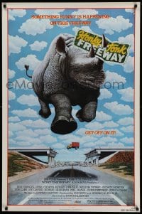6z431 HONKY TONK FREEWAY 1sh 1981 cool giant flying rhinoceros art, Beau Bridges, Beverly D'Angelo!