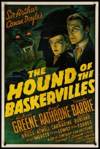 6z436 HOUND OF THE BASKERVILLES 25x37 1sh R1975 Sherlock Holmes, artwork from the original poster!