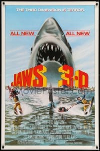 6z503 JAWS 3-D 1sh 1983 great Gary Meyer shark artwork, the third dimension is terror!