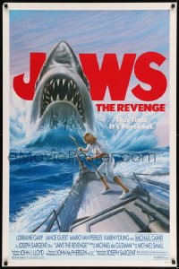 6z504 JAWS: THE REVENGE 1sh 1987 great artwork of shark attacking ship, this time it's personal!