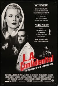 6z526 L.A. CONFIDENTIAL awards DS 1sh 1997 Kim Basinger in black and white hood, Spacey, more!