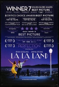 6z527 LA LA LAND awards teaser DS 1sh 2016 Ryan Gosling & Emma Stone over city, reviews style!