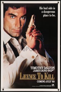 6z553 LICENCE TO KILL teaser 1sh 1989 c style, Timothy Dalton as Bond, his bad side is dangerous!