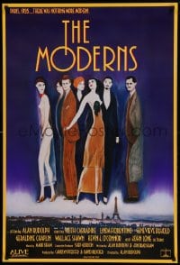 6z641 MODERNS 1sh 1988 Alan Rudolph, cool artwork of trendy 1920's people by star Keith Carradine!