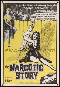 6z659 NARCOTIC STORY 1sh 1958 great drug needle image, sordid depravity of the living death!