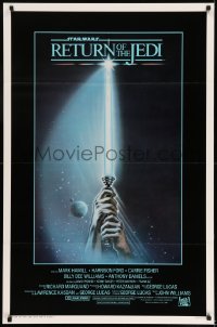 6z015 RETURN OF THE JEDI int'l 1sh 1983 George Lucas, art of hands holding lightsaber by Tim Reamer!