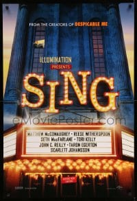 6z813 SING advance DS 1sh 2016 voices of Matthew McConaughey, Witherspoon, Seth MacFarlane!