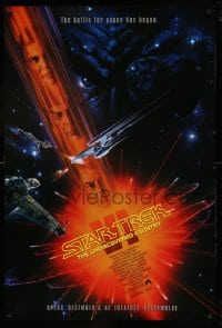 6z856 STAR TREK VI advance 1sh 1991 William Shatner, Leonard Nimoy, art by John Alvin!