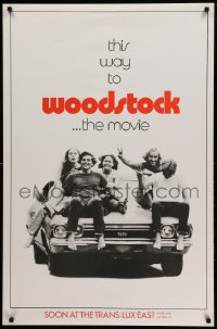 6z985 WOODSTOCK teaser 1sh 1970 great image of teens sitting on a 1969 Chevy Chevelle SS!