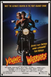 6z996 YOUNG WARRIORS 1sh 1983 Ernest Borgnine, James Van Patten, biker & hot babe on cycle!