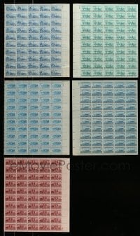 7a081 LOT OF 5 1940S-50S TRANSPORTATION VEHICLE STAMP SHEETS '40s-50s 250 that were never used!