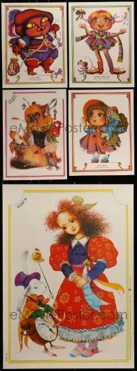 7a146 LOT OF 5 UNFOLDED 13x18 RUSSIAN POSTERS '87 Puss 'n Boots, Pippi Longstocking & more!