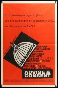 7b018 ADVISE & CONSENT int'l 1sh 1962 Otto Preminger, rare Saul Bass Washington Capitol artwork!