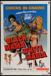 7b080 BLACK MAMA WHITE MAMA 1sh 1972 classic wacky sexy art of two barely dressed chicks w/chains!