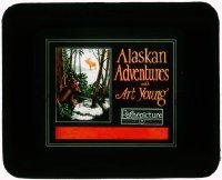 7d257 ALASKAN ADVENTURES glass slide 1926 Art Young, Jack Robertson & Wrongstart explore the Yukon!