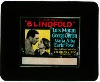 7d270 BLINDFOLD glass slide 1928 George O'Brien chases the gang who shot Lois Moran's sweetheart!