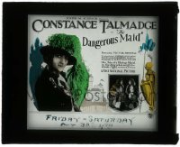 7d299 DANGEROUS MAID glass slide 1923 17th century Constance Talmadge threatens man hiding!