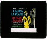 7d344 HOME JAMES glass slide 1928 rich Laura La Plante & her chauffeur Charles Delaney!