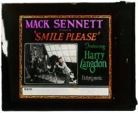 7d423 SMILE PLEASE glass slide 1924 great image of photographer Harry Langdon & camera in studio!