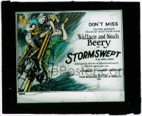 7d427 STORMSWEPT glass slide 1923 art of brothers Wallace & Noah Beery fighting on ship!