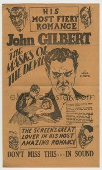 7d099 MASKS OF THE DEVIL herald 1928 art of John Gilbert + Devil faces, Victor Sjostrom, rare!