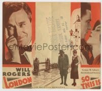 7d127 SO THIS IS LONDON herald 1930 Will Rogers & super young Maureen O'Sullivan in England!