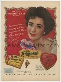 7d568 ELIZABETH TAYLOR magazine ad 1952 selling Whitman's chocolate sampler for Valentine's Day!