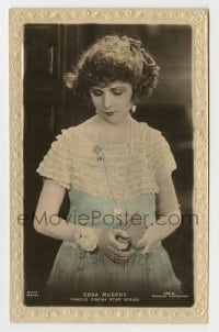 7d205 EDNA MURPHY #135U English 4x6 postcard 1920s beautiful portrait with pearls & ruffled dress!