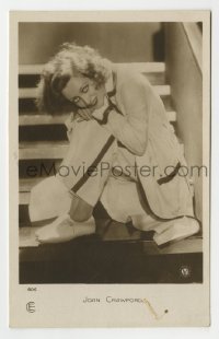 7d218 JOAN CRAWFORD 806 French 4x6 postcard 1930s great smiling close up sitting on stairs!
