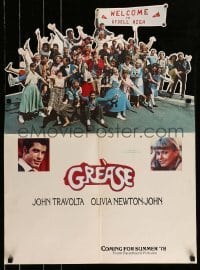 7d594 GREASE promo brochure 1978 John Travolta & Olivia Newton-John, unfolds to 22x30 die-cut poster