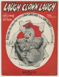 7d502 LAUGH CLOWN LAUGH sheet music 1928 great image of Lon Chaney in clown makeup, the title song!