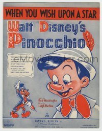 7d515 PINOCCHIO sheet music 1940 Walt Disney classic cartoon, When You Wish Upon a Star!