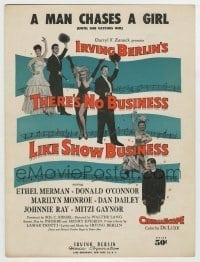7d527 THERE'S NO BUSINESS LIKE SHOW BUSINESS sheet music 1954 Marilyn Monroe, A Man Chases A Girl!