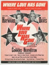 7d535 WHERE LOVE HAS GONE sheet music 1964 Susan Hayward, Bette Davis, Harold Robbins, title song!