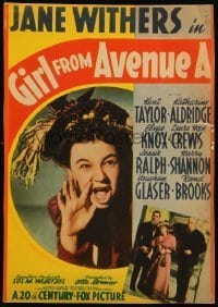 7d023 GIRL FROM AVENUE A mini WC 1940 wacky image of shouting Jane Withers, Kent Taylor!