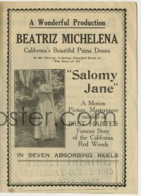 7d119 SALOMY JANE herald 1914 based on Bret Harte's famous story of the California Red Woods!