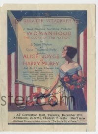 7d142 WOMANHOOD THE GLORY OF THE NATION herald 1917 Alice Joyce in armor with American flag!