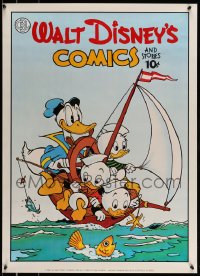 7f778 DONALD DUCK 24x33 commercial poster 1986 art of Donald, Huey, Dewey & Louie on boat!